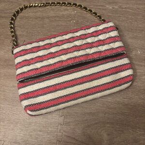Vintage Worth Striped Nautical Style Envelope Bag Pink White Purse